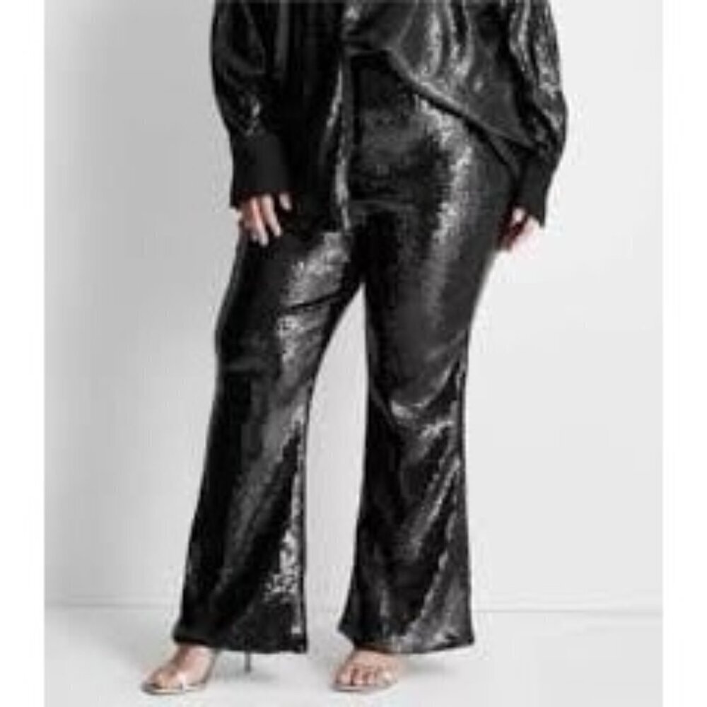 Future Collective Kahlana Barfield High-Rise Sequin Flare Pants Size 16W 18W